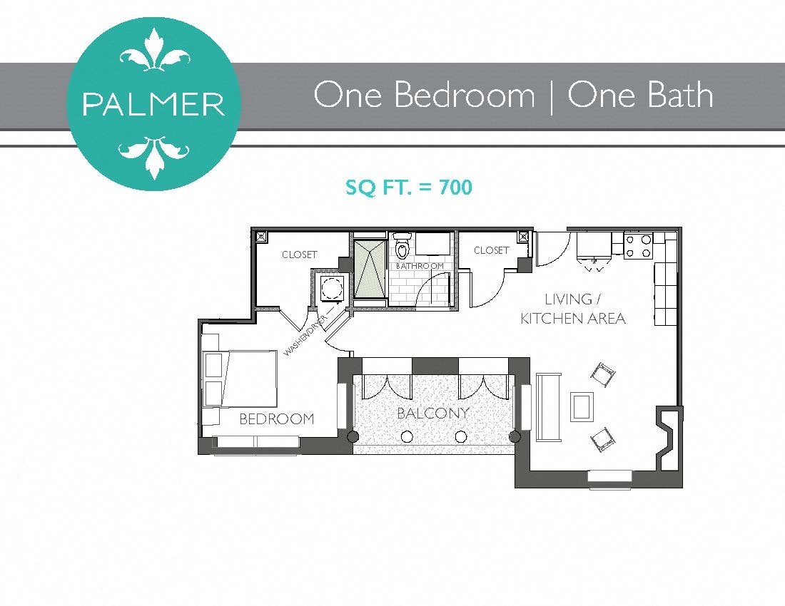 1 Bedroom 1 Bathroom Floor Plan 4